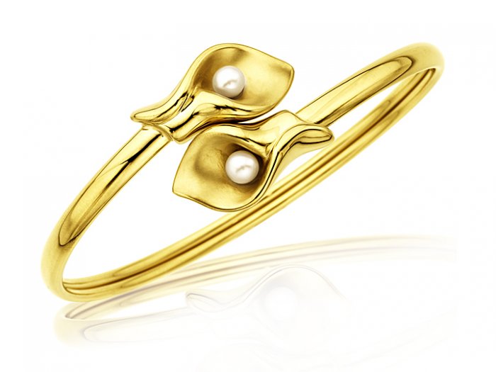 Calla Lily Bangle in 14K Gold with Pearls