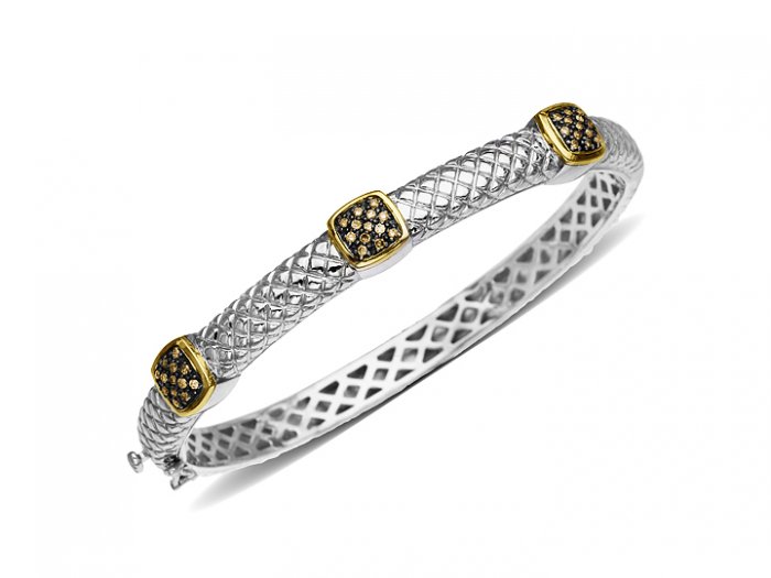 1/4 ct Champagne Diamond Bangle in Sterling Silver and 14K Gold