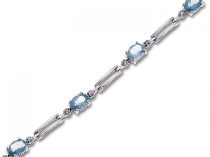 Aquamarine and Diamond Accent Bracelet in 10K White Gold